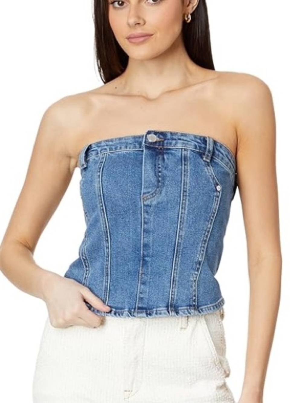 BLANKNYC XS Blank NYC Own It Denim Bustier Corset Tube Top